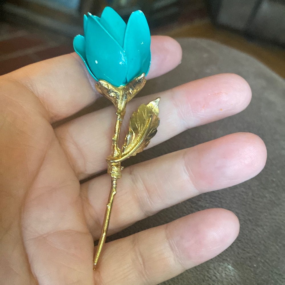 Vintage painted flower brooch.  MS